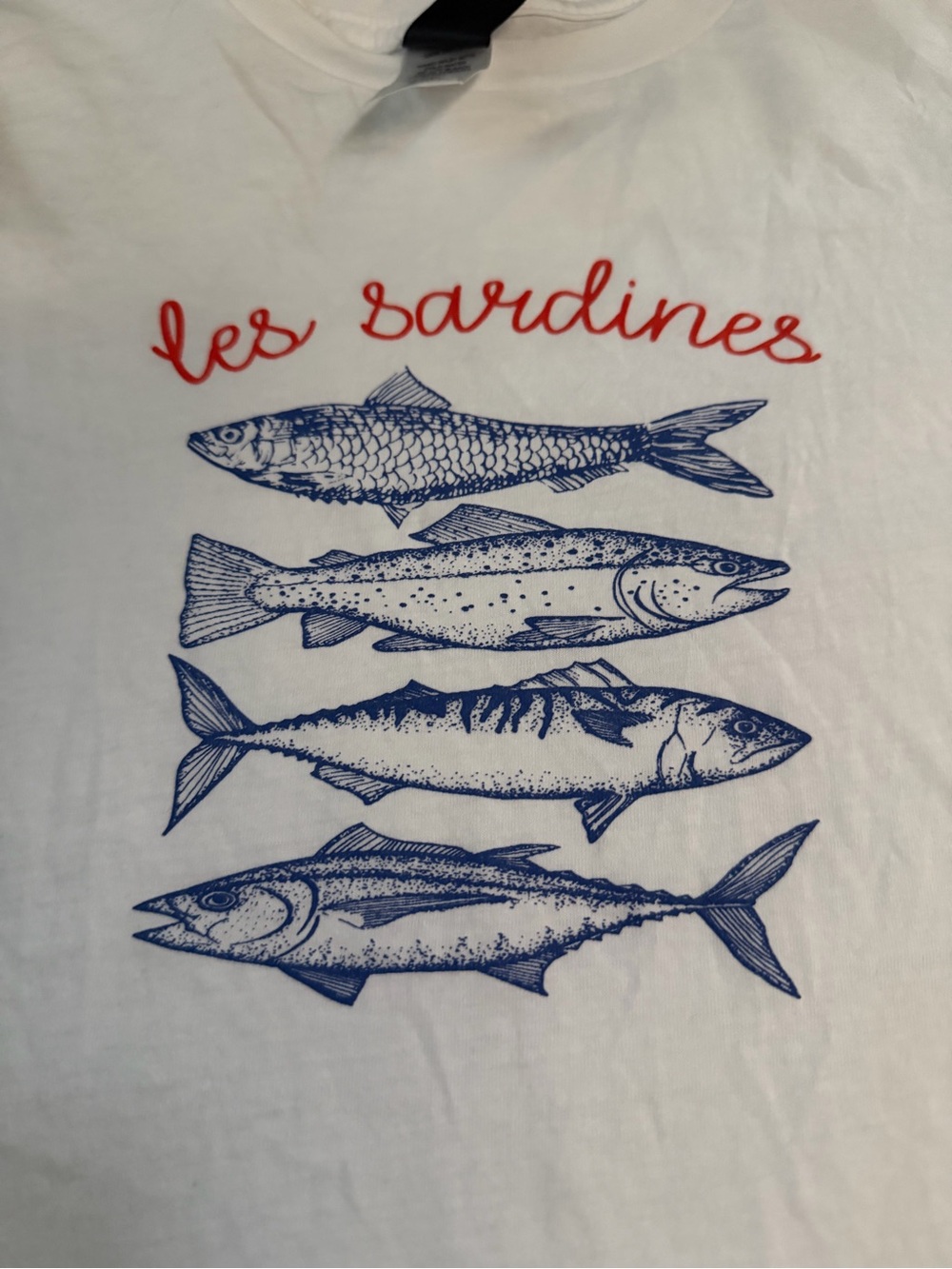 White "Les Sardines" Fish Graphic T-Shirt - Picture 2 of 2